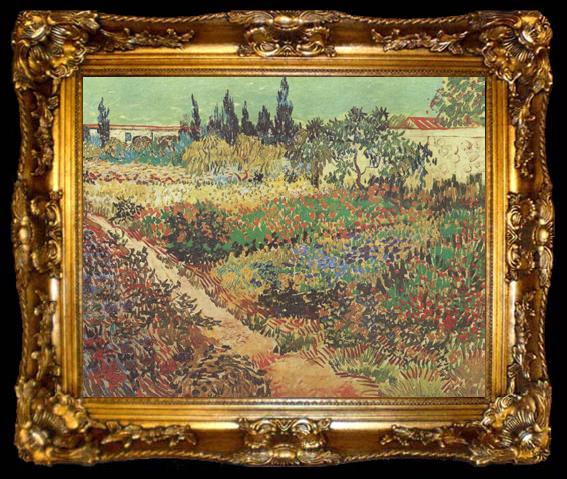 framed  Vincent Van Gogh Flowering Garden with Path (nn04), ta009-2